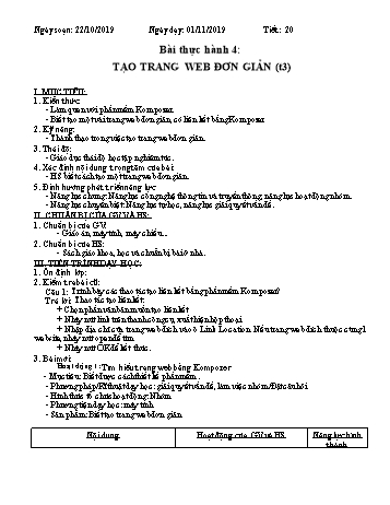 Giáo án môn Tin học Lớp 9 - Tiết 20, Bài thực hành 4: Tạo trang web đơn giản (T3) - Năm học 2019-2020