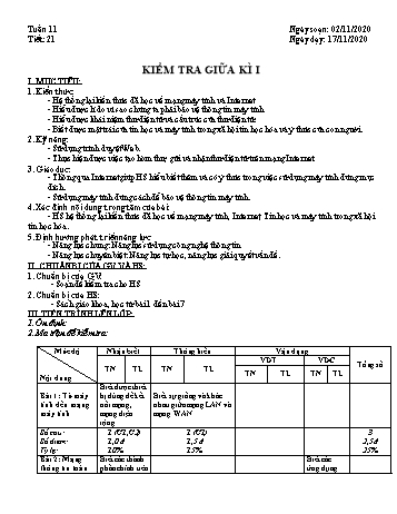 Giáo án môn Tin học Lớp 9 - Tiết 21: Kiểm tra giữa kì I - Năm học 2020-2021