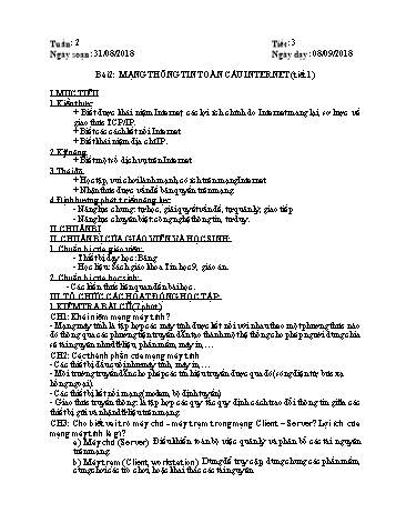 Giáo án môn Tin học Lớp 9 - Tiết 3, Bài 2: Mạng thông tin toàn cầu Internet (Tiết 1) - Năm học 2018-2019