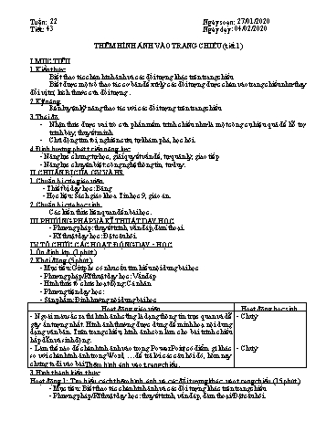 Giáo án môn Tin học Lớp 9 - Tiết 43: Thêm hình ảnh trang chiếu (Tiết 1) - Năm học 2019-2020