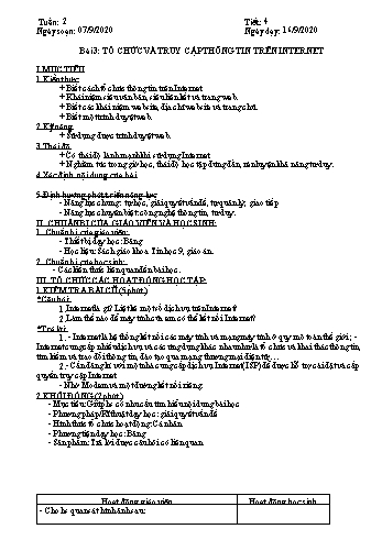 Giáo án môn Tin học Lớp 9 - Tiết 4+5, Bài 3: Tổ chức và truy cập thông tin trên Internet - Năm học 2020-2021
