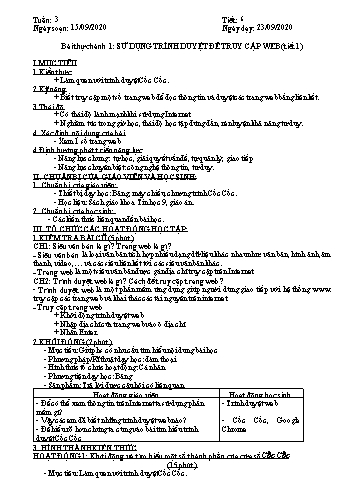 Giáo án môn Tin học Lớp 9 - Tiết 6+7, Bài thực hành 1: Sử dụng trình duyệt để truy cập web (Tiết 1+2) - Năm học 2020-2021