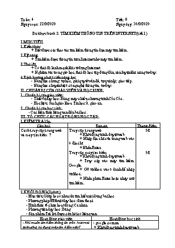 Giáo án môn Tin học Lớp 9 - Tiết 8+9, Bài thực hành 2: Tìm kiếm thông tin trên Internet (Tiết 1+2) - Năm học 2020-2021