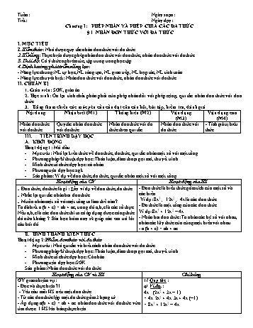 Giáo án PTNL 5 hoạt động môn Đại số Lớp 8 - Chương I: Phép nhân và phép chia các đa thức (Bản 2 cột)