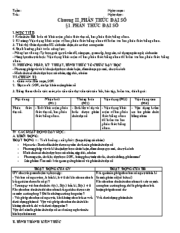 Giáo án PTNL 5 hoạt động môn Đại số Lớp 8 - Chương II: Phân thức đại số (Bản 2 cột)