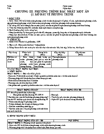 Giáo án PTNL 5 hoạt động môn Đại số Lớp 8 - Chương III: Phương trình bậc nhất một ẩn (Bản 2 cột)