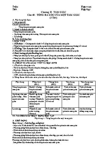 Giáo án PTNL 5 hoạt động môn Hình học Lớp 7 - Chương II: Tam giác (Bản 2 cột)