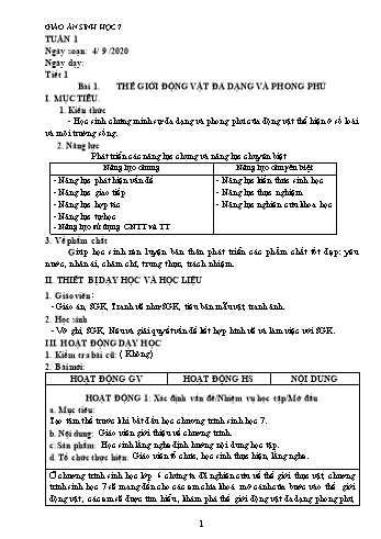 Giáo án Sinh học Lớp 7 theo CV 5512 - Chương trình cả năm - Năm học 2020-2021