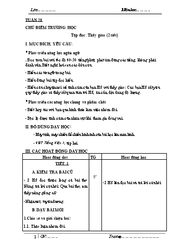 Giáo án Tiếng Việt Lớp 1 - Tuần 28 (Sách Cánh Diều)