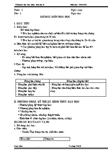 Kế hoạch dạy học môn Hóa học Lớp 8 theo CV 5512 - Học kì I - Năm học 2020-2021