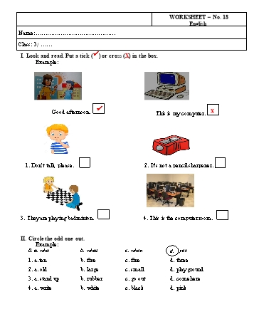 Phiếu bài tập môn Tiếng Anh Lớp 3 - Phiếu bài tập số 18 Phiếu bài tập môn Tiếng Anh Lớp 3 - Phiếu bài tập số 18