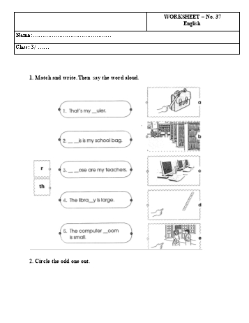 Phiếu bài tập môn Tiếng Anh Lớp 3 - Phiếu bài tập số 37