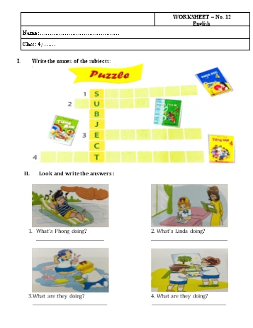 Phiếu bài tập môn Tiếng Anh Lớp 4 - Phiếu bài tập số 12