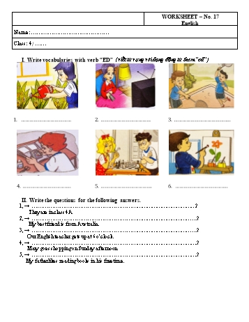 Phiếu bài tập môn Tiếng Anh Lớp 4 - Phiếu bài tập số 17