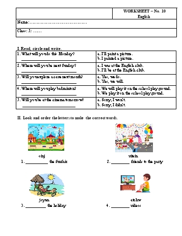 Phiếu bài tập môn Tiếng Anh Lớp 5 - Phiếu bài tập số 10