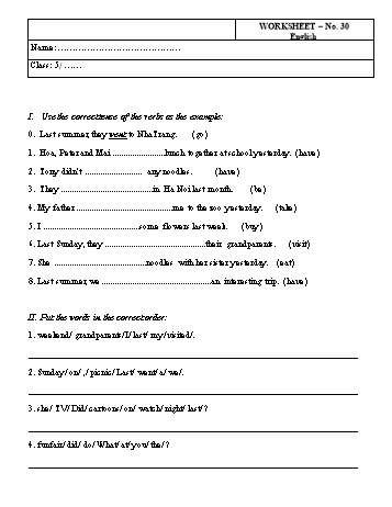 Phiếu bài tập môn Tiếng Anh Lớp 5 - Phiếu bài tập số 30