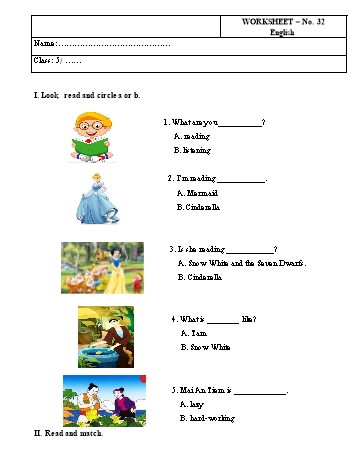 Phiếu bài tập môn Tiếng Anh Lớp 5 - Phiếu bài tập số 32 Phiếu bài tập môn Tiếng Anh Lớp 5 - Phiếu bài tập số 32